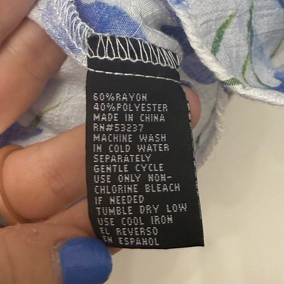 Unique Spectrum Blue Floral and Lace Off the Shoulder Top - Picture 7 of 7